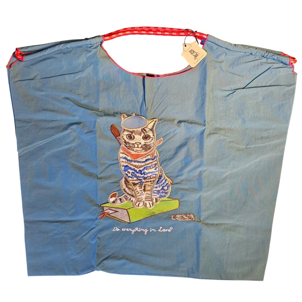 Do‎ Everything In Love Blue Nylon Tote Bag Cat Artist Embroidery Beret One Size